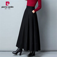 皮爾卡丹（pierre cardin）冬季毛呢長裙半身裙加厚a字裙高腰大擺長裙純色大I碼呢子冬長裙女 黑色 S 1.8尺-1.9尺