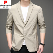 皮爾卡丹（pierrecardin）春季新款休閑西裝男韓版炸街純色透氣小西服單層便西大碼薄款外套 卡其色 170/M