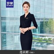 羅蒙職業(yè)裝西裝領(lǐng)七分袖雙排扣商務(wù)酒店經(jīng)理工裝連衣裙售樓部工作服 藏青色中袖連衣裙 3XL