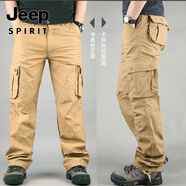 JEEP SPIRIT吉普德國工裝褲男春秋休閑褲耐臟耐磨長(cháng)褲多口袋大碼寬松干活棉褲 6口袋卡其 XL 建議140到155斤