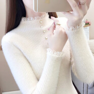 香影芬新款針織衫女半高領(lǐng)仿水貂絨毛衣打底衫內(nèi)搭女秋冬保暖上衣針織衫 杏色 XL(建議115-125斤)
