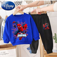 迪士尼（Disney）兒童衛(wèi)衣套裝汪汪隊衣服春季新款男童秋裝潮流男孩卡通圓領(lǐng)衛(wèi)衣衫 蜘蛛俠藍色+長褲【一套】 100 cm(建議20-30斤)