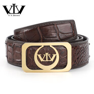V.V.BROWN VTV品牌原創(chuàng)正宗真鱷魚皮皮帶男士商務(wù)高級(jí)感平滑褲帶高生日禮物 棕色皮帶金色扣 110cm 31-33褲碼,2尺4-2尺6腰圍