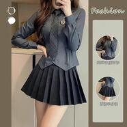 沐霓jk制服套裝2025新款長(cháng)袖襯衣+百褶裙學(xué)院風(fēng)上衣短裙半身裙2件套裝 套裝【上衣+短裙  送徽章領(lǐng)帶 】 M碼【建議95-105斤】