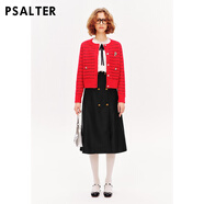 詩篇（PSALTER）專選春季女裝【智性學(xué)院風(fēng)】圓領(lǐng)條紋羊毛開衫針織衫 正紅 S 36