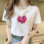 她寓純棉短袖女新款夏季女生短袖衫圓領(lǐng)寬松白色t恤女裝氣質(zhì)上衣 白色-圖案6 S