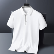 鑫羅圣保冰絲小孔無(wú)痕翻領(lǐng)T恤男短袖夏季抗皺無(wú)痕polo.衫冰絲半袖休閑上衣 白色 M