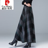 皮爾卡丹（pierre cardin）冬季毛呢長(cháng)裙半身裙加厚a字裙高腰大擺長(cháng)裙純色大碼呢子冬長(cháng)裙女 三色格子 M 2尺-2.1尺