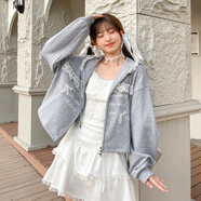 森女部落運動(dòng)少女真的很愛(ài)  格雷系穿搭灰色休閑慵懶風(fēng)衛衣套裝裙 灰色外套(單件)（單件） S