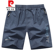 皮爾卡丹夏季男士五分短褲棉大褲頭外穿寬松緊腰棉布褲居家休閑花褲衩 牛仔藍(lán)-966款 XL