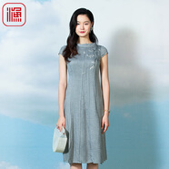 漁（FC SG）漁牌女裝連衣裙2023新款女桑蠶真絲修身系帶短袖氣質(zhì)裙子FGFB0032 灰 S