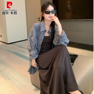 皮爾卡丹（pierre cardin）2025初夏新款女裝今年流行的漂亮穿搭防曬連衣裙子兩件套 兩件套裝連身裙溫柔高知韓系微胖 M