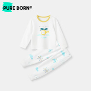 博睿恩（Pureborn）新生嬰兒內(nèi)衣套裝春秋季棉男女寶寶睡衣家居服舒適秋衣套裝 小飛行員淺藍(lán) 80