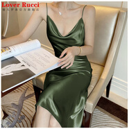 LOVER RUCCI法國高級感小眾年會(huì )生日晚禮服小個(gè)子醋酸緞面性感蕩領(lǐng)吊帶連衣裙 牛油果綠 S