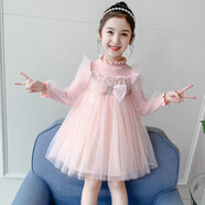 綾庭鷹3女童公主裙秋冬5兒童6洋氣7春秋紗裙8連衣裙9歲小女孩針織連衣裙 針織小香風(fēng)粉色-春秋款 110