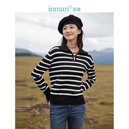 茵曼（INMAN）休閑條紋慵懶風(fēng)毛衣2025春秋女裝新款針織外套上衣 黑白條 S