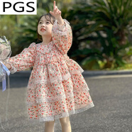 普戈斯（PUGESI）洛麗塔公主裙兒童春秋2024新款長袖蓬蓬裙超仙裙子春季女童連衣裙 粉色 120 建議身高110-120cm