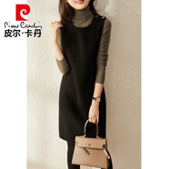 皮爾卡丹（pierre cardin）小個(gè)子顯瘦黑色毛呢連衣裙春秋女新款氣質(zhì)疊穿馬甲時(shí)尚百搭小黑裙 黑色背心裙 S