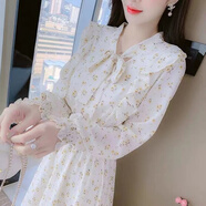 蒂洛緹娜法式碎花連衣裙女秋季新款女神范溫柔風(fēng)收腰顯瘦氣質(zhì)時(shí)尚長(cháng)裙 白色 3XL 135-150