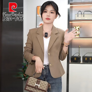 皮爾卡丹小西裝短款外套女士2025春秋新款氣質(zhì)小個子時尚休閑西服上衣商務(wù) 咖色 L (建議105斤-115斤)