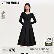 VEROMODA連衣裙女秋新款針織拼接百褶連衣裙赫本小黑裙優(yōu)雅百搭氣質(zhì) 黑色 M