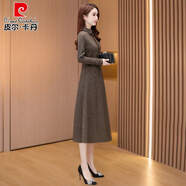 皮爾卡丹春秋季連衣裙女長袖高檔2025新款高端品牌中年媽媽正式場合加厚冬 咖色 L (適合106-115斤)