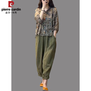 皮爾卡丹2025新款夏季大尺碼女裝復(fù)古文藝范中年媽媽休閑時尚棉麻套裝兩件 圖片色 XL (建議120-140斤)