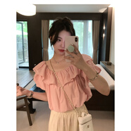 瑟空（SEKONG）2025夏新款辣妹法式短款襯衫后背蝴蝶結系帶襯衣女泡泡袖上衣YDK  8722-6短款露臍 純桃色 M