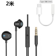 RSRDDY電腦耳機有線(xiàn)筆記本入耳式帶麥3米加長(cháng)臺式機typec帶話(huà)筒2雙插孔 2米黑色+TYPE-C轉接頭