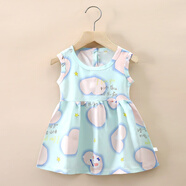 稻蝶嬰兒衣服連衣裙夏季兒童裙女童棉綢裙子嬰兒連衣裙公主裙背心裙 (淡青色星星愛心兔)綿綢裙子 110cm（選大一碼有縮水）