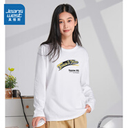 真維斯（Jeanswest）男女同款圓領(lǐng)長袖T恤 2025春季新款運動風印花套頭打底衫LE 漂白色2100 L 180/100A