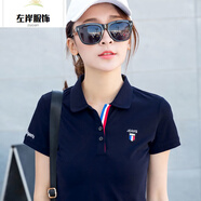 棉 翻領(lǐng)T恤女短袖夏裝帶領(lǐng)上衣新款半袖女裝休閑運(yùn)動(dòng)polo衫YP POLO衫【寶藍(lán)色】 L