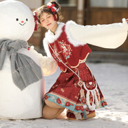 森女部落東方簡奢風(fēng)毛呢馬甲新中式過年款三件套紅色氛圍感喜慶時尚套裝 紅色馬甲（財神福兔刺繡版單件）（單件） S