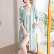 歌米拉（Gemila）冰絲針織開(kāi)衫女薄款中長(cháng)款夏裝新款外搭空調衫外套 綠色  【夏季有貨】 L 【110-120斤】