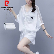 皮爾卡丹（pierre cardin）大尺碼女裝2025夏季時髦套裝顯瘦短褲洋氣減齡時尚兩件 白色(套裝) XL(建議120-135斤)