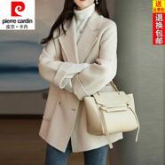 皮爾卡丹（pierre cardin）24年秋冬新款韓版時尚人字紋毛呢外套女士寬松顯瘦西裝呢子大衣 常規(guī) 米白色內(nèi)里 L 建議100-115斤