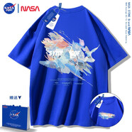 NASA STONE聯(lián)名短袖t恤男夏季新款潮流寬松純棉學生百搭上衣半袖情侶裝夏裝 克萊因藍 XL 推薦體重130-150斤
