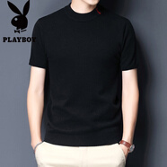 花花公子（PLAYBOY）中青年半袖羊毛衫男秋冬季羊毛針織體恤短袖毛衣半高領(lǐng)大碼打底衫 8818黑色 L 170碼-118-136斤