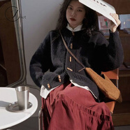 Jret氣質(zhì)溫柔針織衫女毛衣外套女文藝復古圓領(lǐng)慵懶風(fēng)秋冬小清新上衣女 黑色 L 建議105-120斤