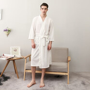 歲末華夫格吸水浴袍 薄款情侶睡袍 男士速干浴衣春夏秋季七分袖睡衣 1601牛奶白男款 3XL 【175-185CM，140-200斤】