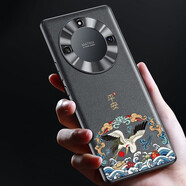 魯深 素皮平安鶴X50Pro素皮榮耀X50GT手機殼榮耀X50手機殼榮耀X60Pro榮耀X50i手機殼X60保護套素皮 榮耀X50GT【石墨黑】 素皮CD紋【平安鶴】贈水凝膜