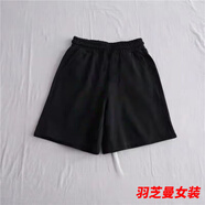 顧夕岑加絨加厚短褲女秋冬季新款外穿松緊高腰顯瘦百搭闊腿靴褲 黑色薄/款 M 90-100斤