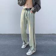 7家優(yōu)品美式復古水洗牛仔褲男寬松高街直筒hiphop設計感痞帥百搭情侶褲子 JG-N38黃泥色 XL