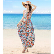 彌古夏季女裝沙灘裙雪紡三亞旅游印花連衣長(cháng)裙民族風(fēng)吊帶裙子顯瘦 波普藝術(shù) 波普藝術(shù) S