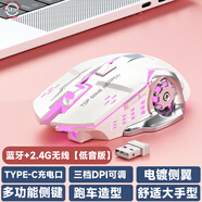 慕如 T1牧馬人鼠標藍牙無(wú)線(xiàn)2.4G游戲有線(xiàn)USB口靜低聲音Type C充電辦公大手型臺式機筆記本粉 藍牙+2.4G無(wú)線(xiàn)雙模 白色【低音版】