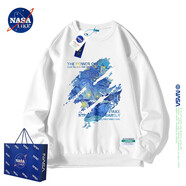 NASA LIKE官方潮牌衛(wèi)衣男春秋季潮流印花圓領(lǐng)長袖t恤男士落肩袖上衣打底衫 白色 2XL（建議125-140斤）