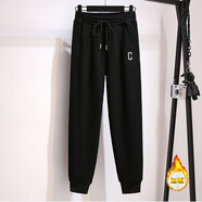 韓絲梵2025新款純色百搭休閑運動(dòng)褲子春秋款女哈倫褲寬松束腳衛褲子女 177黑色款 加絨 L 【建議105-120斤】