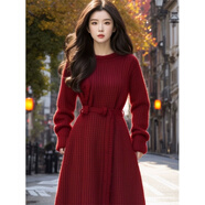 莉紗芙特2025年春天秋冬季女士裝紅色長(cháng)袖連衣裙子小香風(fēng)氣質(zhì)時(shí)尚高檔衣服 紅色 均碼 85-135斤