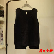 美安嘉品牌女裝剪標撤柜春秋季針織馬甲女坎肩v領(lǐng)背心毛線(xiàn) 黑色-外穿女馬甲 均碼 80-140斤可穿-外穿女馬甲