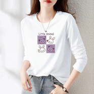 霏斯詩(shī)町純棉長(cháng)袖T恤女2022春季新款寬松百搭顯瘦打底衫上衣 白色-四只小兔 L  建議105-130斤